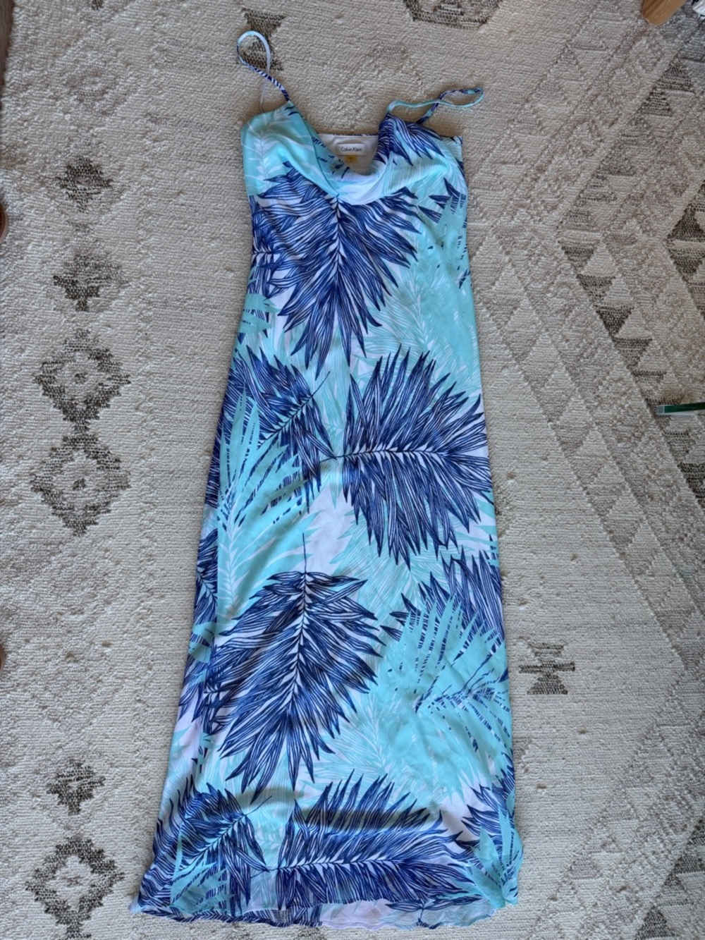 Calvin Klein Aqua and Navy Tropical Midi Dress